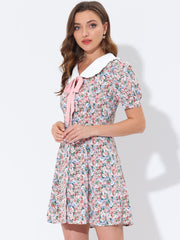 Peter Pan Collar Flowy Short Sleeve Ruffle Summer Floral Shirt Dress
