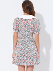 Peter Pan Collar Flowy Short Sleeve Ruffle Summer Floral Shirt Dress