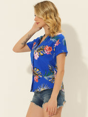 Hawaiian Floral Leaves Tropical Button Down Shirt