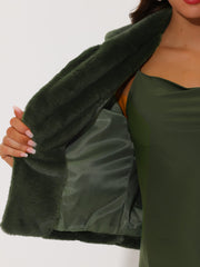 Allegra K Cropped Notch Lapel Faux Fur Fluffy Jacket