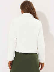 Allegra K Cropped Notch Lapel Faux Fur Fluffy Jacket