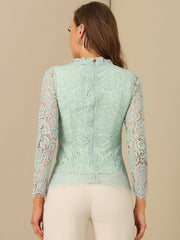 Lace Long Sleeve Ruffle Stand Neck Floral Blouse
