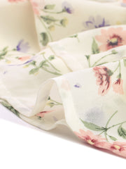 Ruffle Sleeve V Neck Above Knee A-Line Floral Chiffon Dress