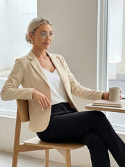 Notched Lapel Collar Stretch Work Office Workwear Jacket Blazer