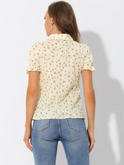 Floral Printed Peter Pan Collar Cotton Short Sleeve Shirt