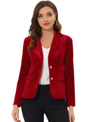 Notched Lapel Vintage Office Button Front Velvet Blazer