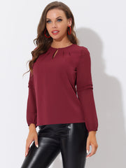 Chiffon Shirt Semi Sheer Keyhole Neck Elegant Work Blouse