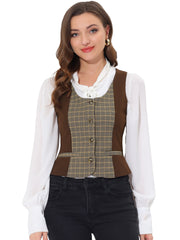 Vintage Waistcoat Vest Plaid Button Down Work Dressy Vests