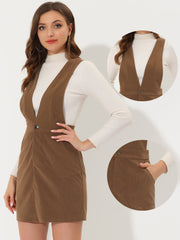 Corduroy Overall V Neck Strap Mini Pinafore Dress
