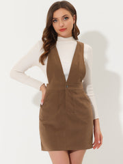 Corduroy Overall V Neck Strap Mini Pinafore Dress