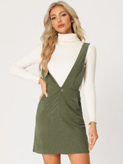 Corduroy Overall V Neck Strap Mini Pinafore Dress
