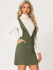 Corduroy Overall V Neck Strap Mini Pinafore Dress