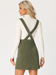 Corduroy Overall V Neck Strap Mini Pinafore Dress