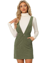 Corduroy Overall V Neck Strap Mini Pinafore Dress