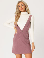 Corduroy Overall V Neck Strap Mini Pinafore Dress