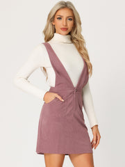 Corduroy Overall V Neck Strap Mini Pinafore Dress