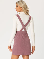 Corduroy Overall V Neck Strap Mini Pinafore Dress