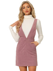 Corduroy Overall V Neck Strap Mini Pinafore Dress