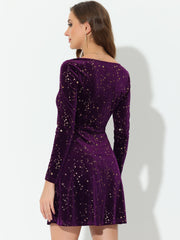 Christmas Stars Square Neck Vintage Velvet Mini Dress