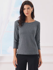 Work Office 3/4 Sleeve Boat Neck Houndstooth Printed Top Blouse