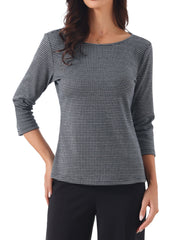 Work Office 3/4 Sleeve Boat Neck Houndstooth Printed Top Blouse