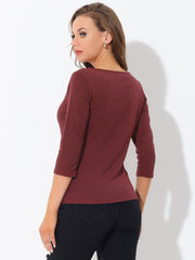 Work Office 3/4 Sleeve Boat Neck Houndstooth Printed Top Blouse