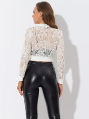 Stand Collar Zip Up Mesh Sheer Lace Crop Bomber Jacket