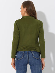 Faux Suede Jacket Open Front Lapel Draped Outwear Cardigan