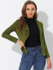 Faux Suede Jacket Open Front Lapel Draped Outwear Cardigan