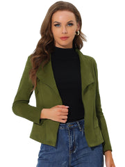 Faux Suede Jacket Open Front Lapel Draped Outwear Cardigan