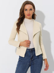 Faux Suede Jacket Open Front Lapel Draped Outwear Cardigan