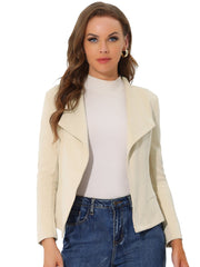 Faux Suede Jacket Open Front Lapel Draped Outwear Cardigan