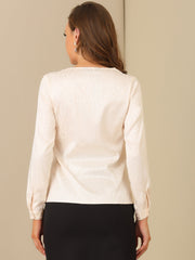 Satin Tie Neck Long Sleeve Solid Color Elegant Office Work Shirt Top