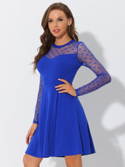 Heart Mesh Sheer Long Sleeve Gothic Cocktail Skater Mini Dress