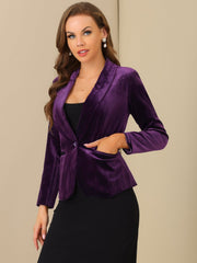 Solid Shawl Collar Single Button Velvet Blazer