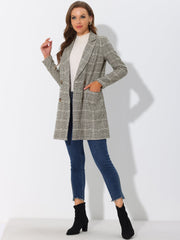 Double Breasted Notched Lapel Plaid Trench Blazer Coat