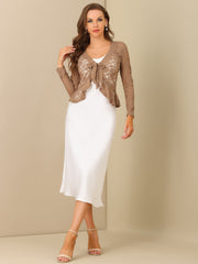Floral Lace Tie Front Ruffled Hem Sheer Crop Bolero Shrug