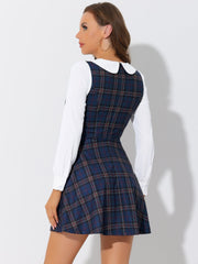Peter Pan Collar Contrast Color Button Decor Plaid Dress