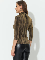 Party Glitter 3/4 Sleeve Shiny Striped Metallic Tops