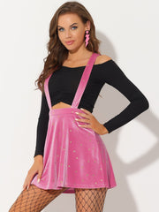 Stars Velvet High Waist Mini Pinafore Overall Suspender Skirt