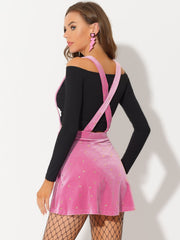 Stars Velvet High Waist Mini Pinafore Overall Suspender Skirt