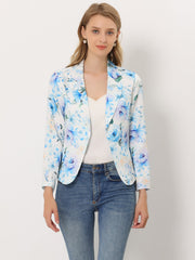Open Front Floral Work Business Crop Blazer Jacket
