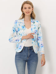 Open Front Floral Work Business Crop Blazer Jacket