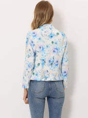 Open Front Floral Work Business Crop Blazer Jacket