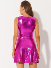 Sleeveless Metallic A-Line Club Party Holographic Mini Dress