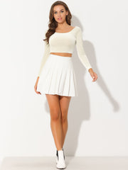 Velvet Long Sleeve Off Shoulder Solid Crop Top