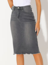 Casual High Waist Back Slit Stretch Denim Midi Skirt
