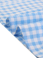 Plaid Puff Short Sleeve Gingham Peter Pan Collar Button Down Shirt