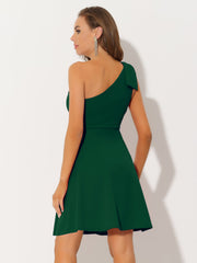 Bow One Shoulder Sleeveless Pockets A-Line Midi Dress
