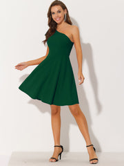 Bow One Shoulder Sleeveless Pockets A-Line Midi Dress